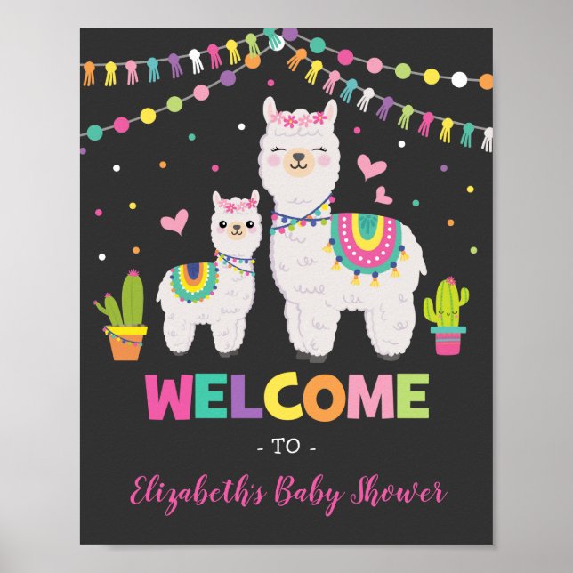 Fiesta Llama Baby Shower/Cactus Alpaca Birthday Poster (Framsidan)