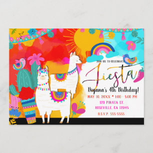 Fiesta Llama Cinco De Mayo Födelsedagsfest Inbjudningar