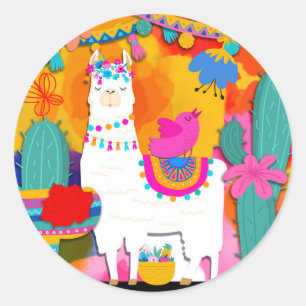 Fiesta Llama Cinco De Mayo Födelsedagsfest Present Runt Klistermärke
