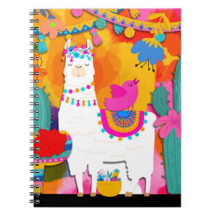 Fiesta Llama Cinco De Mayo Roligt Watercolor Anteckningsbok