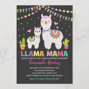 Fiesta Llama Girl Baby Shower / Cactus Alpaca Inbjudningar