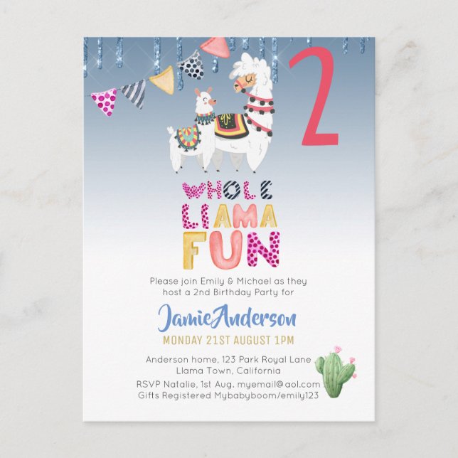 Fiesta LLama Mamma 2:a födelsedagstjejsarens Water Vykort (Framsida)