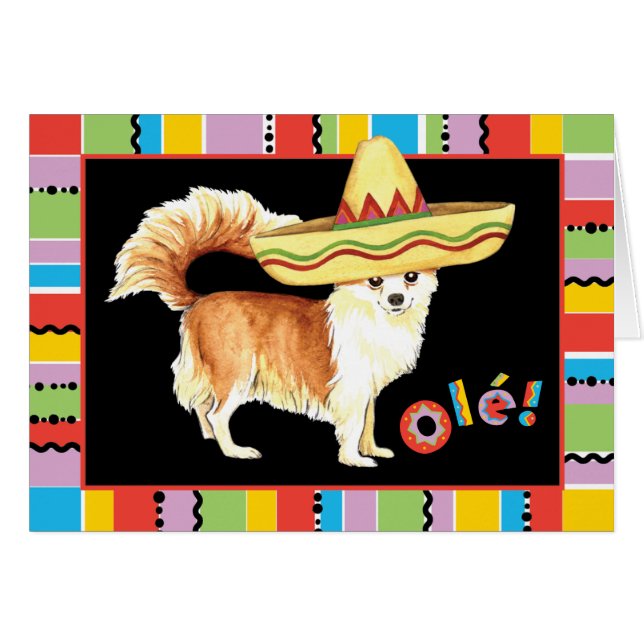 Fiesta Long Jacka Chihuahua Greeting Card Hälsningskort (Framsidan Horizontal)