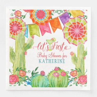 Fiesta Margarita Baby Shower Watercolor Cactus Pappersservett