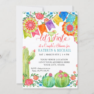 Fiesta Margarita Blommigt Cactus Art Par Shower Inbjudningar