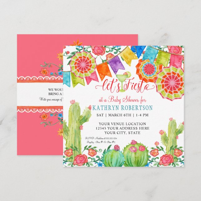 Fiesta Margarita Cactus Baby Shower Girl Papprare  Inbjudningar (Fram/baksida)