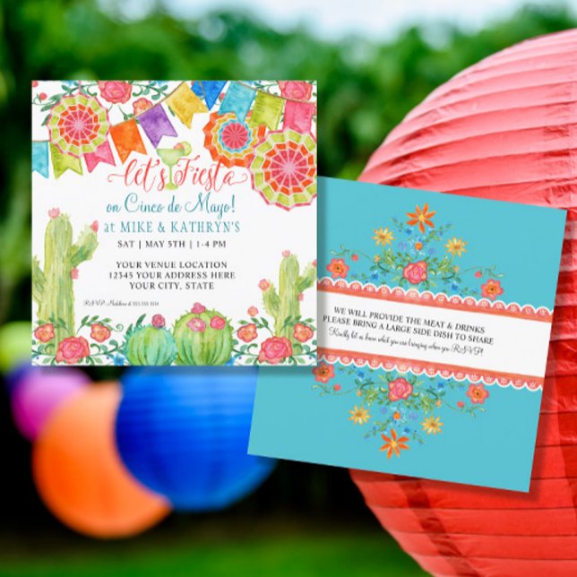 Fiesta Margarita Cactus Cinco de Mayo Party Banner Inbjudningar (Skapare uppladdad)