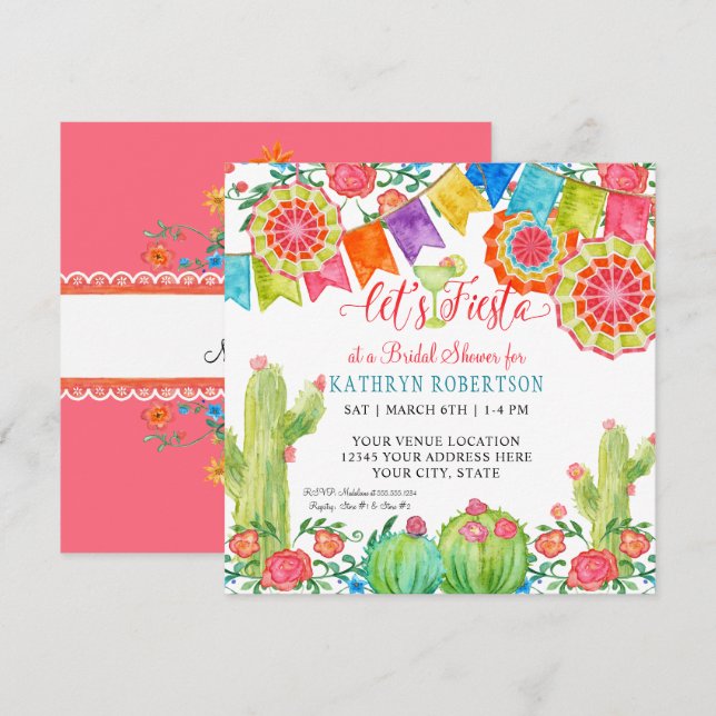 Fiesta Margarita Cactus Möhippa Girl Pennant Inbjudningar (Fram/baksida)