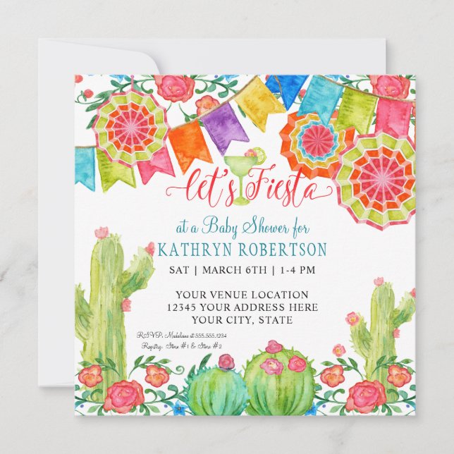 Fiesta Margarita Cactus Pojke Shower Banner Art Inbjudningar (Framsida)