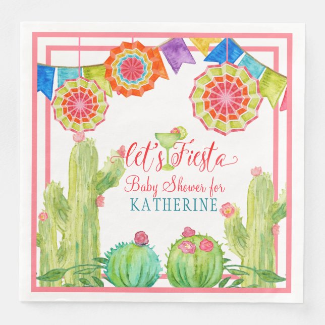 Fiesta Margarita Girl Baby Shower Cactus Pennants Pappersservett (Framsida)