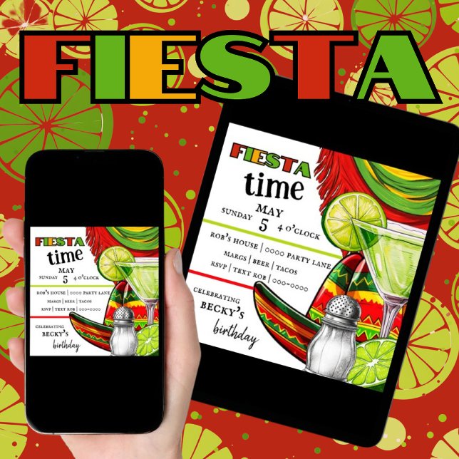 Fiesta | Margarita | Kalk | PARTY Inbjudningar (Customize and download cinco de mayo, birthday, retirement themed party invitations in green, red. )
