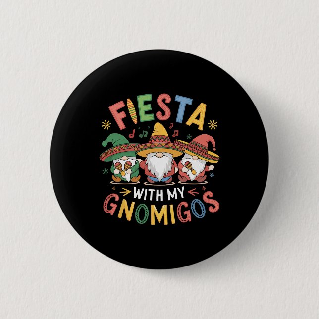 Fiesta med min Gnomigos Funny Cinco de Mayo Design Knapp (Framsida)