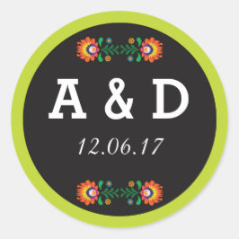 Fiesta Mexican Blommigt Round Stickers etikett
