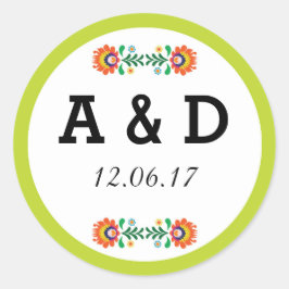 Fiesta Mexican Blommigt Round Stickers Lime-etiket Runt Klistermärke