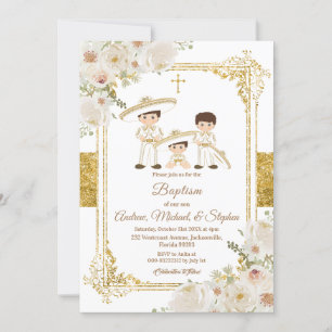 Fiesta Mexican Boys Guld Baptism & Birthday Inbjud Inbjudningar