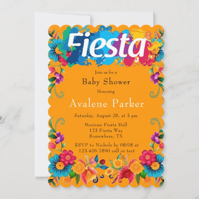 Fiesta Mexican Colorful Flowers Baby Shower Inbjudningar (Framsida)