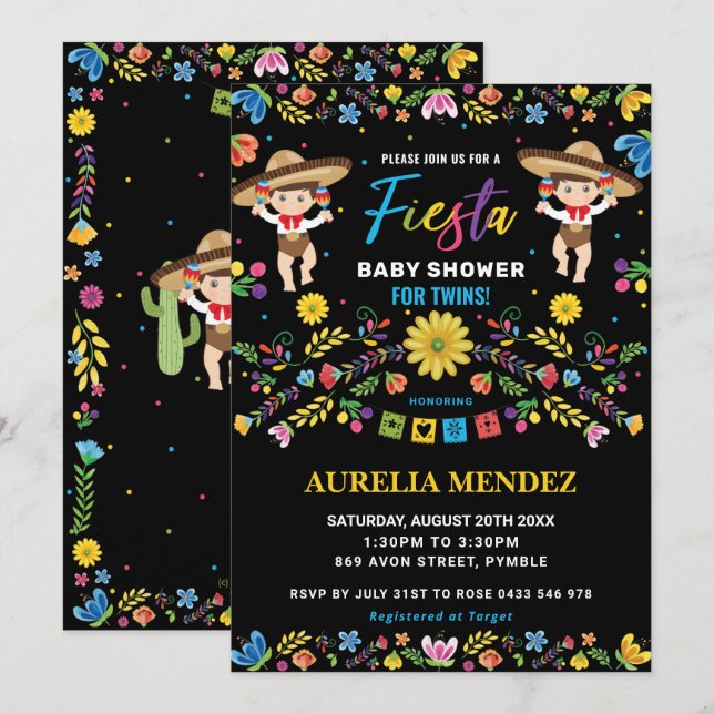 Fiesta Mexican Cute Twillingars Boys Twin Baby Sho Inbjudningar (Fram/baksida)