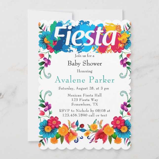 Fiesta Mexican Flowers Baby Shower Inbjudningar (Framsida)