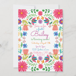 Fiesta Mexican Folwatercolor Blommigt Birthday Inbjudningar