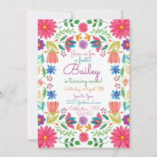 Fiesta Mexican Folwatercolor Blommigt Birthday Inbjudningar