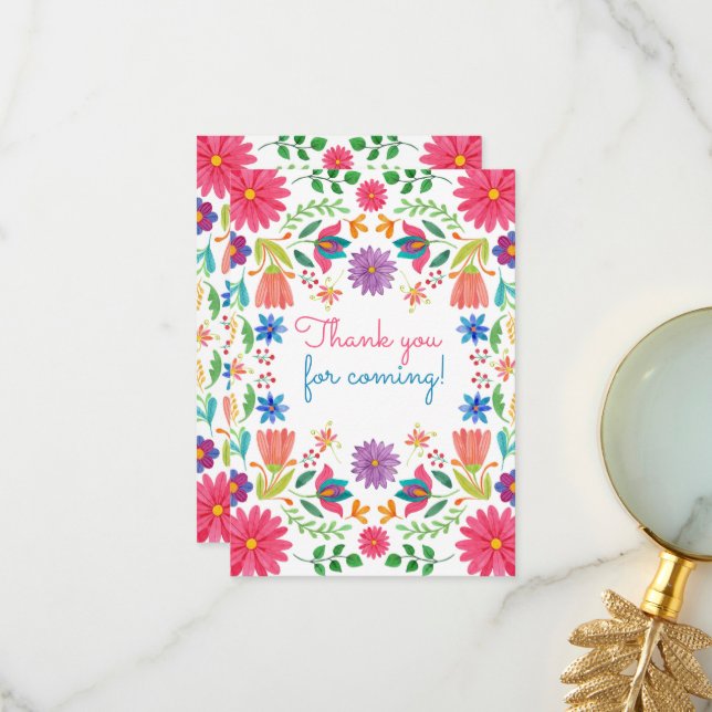Fiesta Mexican Folwatercolor Blommigt Birthday Tack Kort (Fram/Back In Situ)