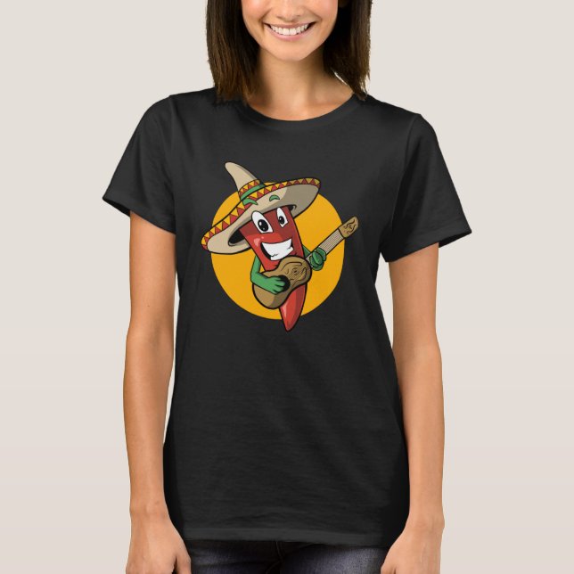 Fiesta Mexican Guitarists Chili Chili Guitarist T Shirt (Framsida)