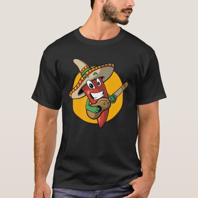 Fiesta Mexican Guitarists Chili Chili Guitarist T Shirt (Framsida)