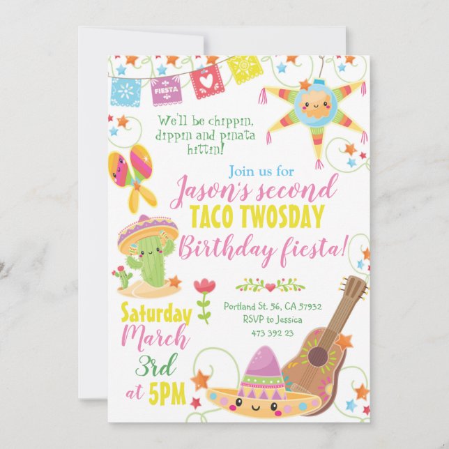 Fiesta Mexican Pinata Taco Twosday Birthday Invit Inbjudningar (Framsida)