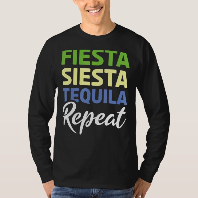 Fiesta Mexican Repeat Tequila Mexico Lycklig Cinco T Shirt (Framsida)