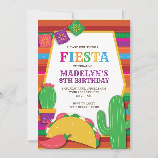 Fiesta Mexican Southwest Taco Birthday Inbjudningar (Framsida)