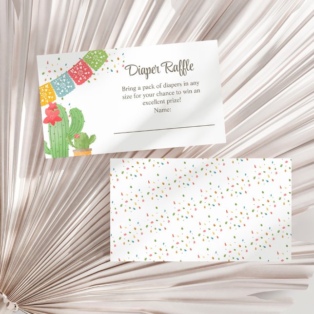 Fiesta Mexiicana Cactus Baby Shower Raffle Tilläggskort (Fiesta Mexicana Cactus Baby Shower Diaper Raffle Enclosure Card on a dry white fan palm leaf.)