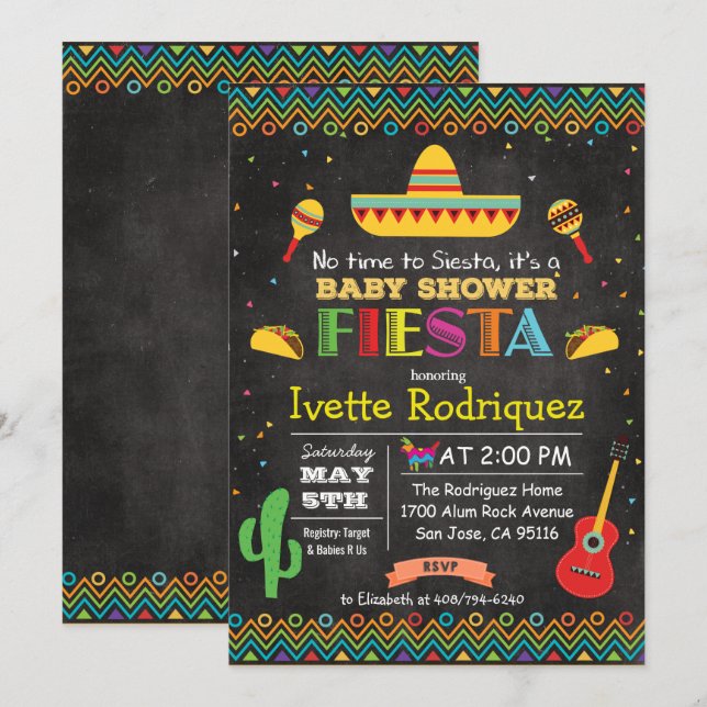 Fiesta Mexikansk Baby Shower Krit Invitation Inbjudningar (Fram/baksida)