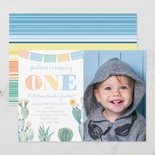 Fiesta Mexikansk Födelsedagsfest för pojke Inbjudningar (Fram/baksida)