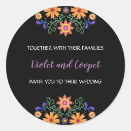 Fiesta Mexikanska Blommigten Bröllop Runt Klistermärke