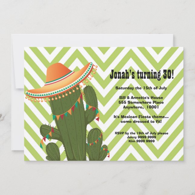 Fiesta mexikanska Cactus Sombrero Party Inbjudan (Framsida)