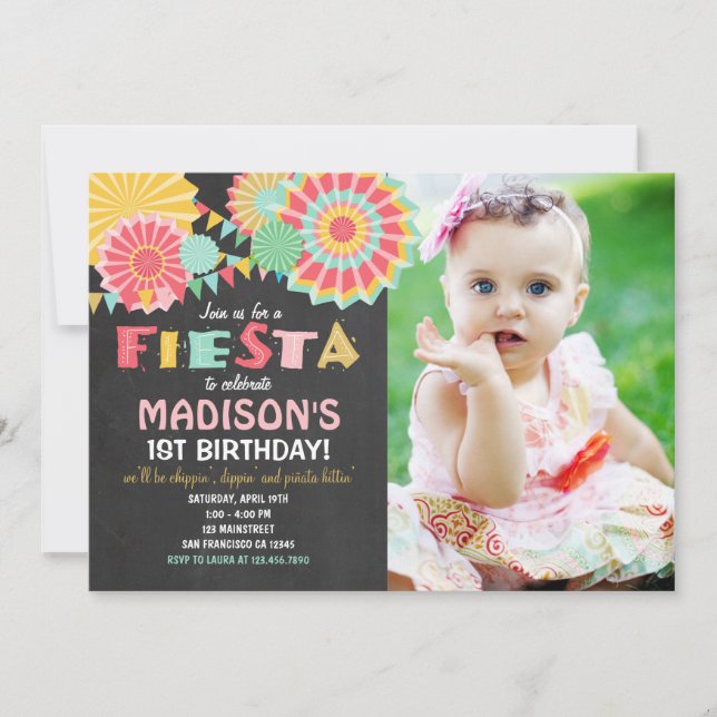 Fiesta Mexikanska Födelsedagsfest inbjudan Rosa Gu (Framsida)