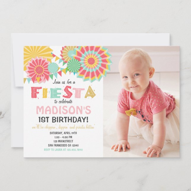 Fiesta Mexikanska Födelsedagsfest inbjudan Rosa Gu (Framsida)