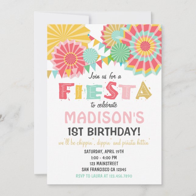 Fiesta Mexikanska Födelsedagsfest inbjudan Rosa Gu (Framsida)