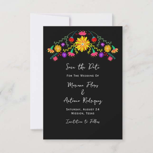 Fiesta mexikanskt blomsterligt  Spara datumet (Framsida)