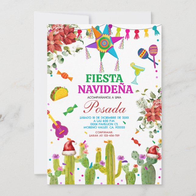 Fiesta Mexiko icana Navideña Posada julaktus Inbjudningar (Framsida)