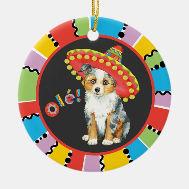 Fiesta Miniature American Shepherd Julgransprydnad Keramik (Framsidan)