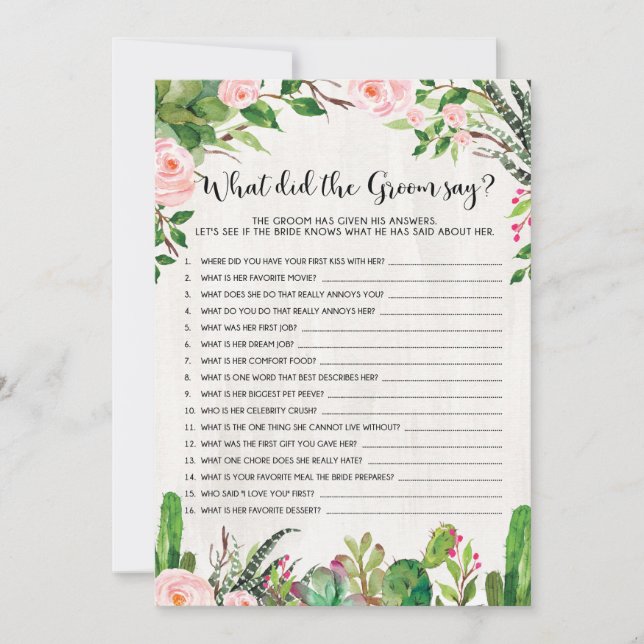 Fiesta Möhippa Spelade vad Groom sa Inbjudningar (Framsida)