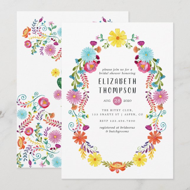 Fiesta-Möhippan Blommigt med färglöst vattenfärg Inbjudningar (Fram/baksida)
