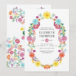 Fiesta-Möhippan Blommigt med färglöst vattenfärg Inbjudningar