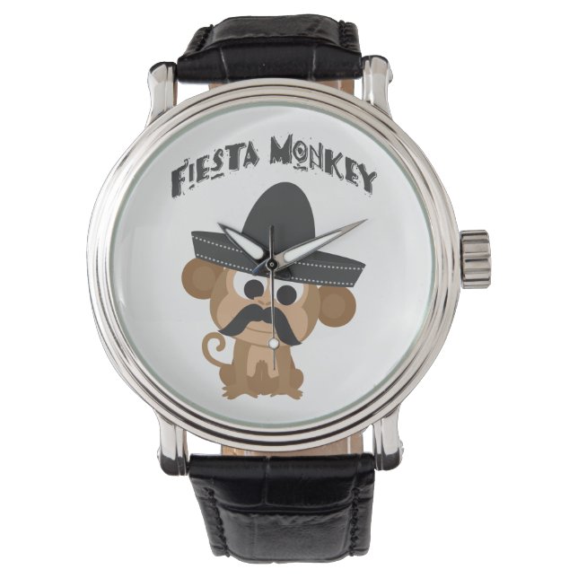 Fiesta Monkey med en Mustach och Mexican Sombrero Armbandsur (Framsida)