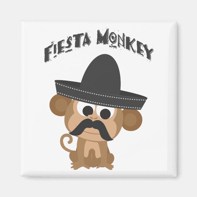 Fiesta Monkey med en mustasch och mexikansk sombre Magnet (Framsidan)
