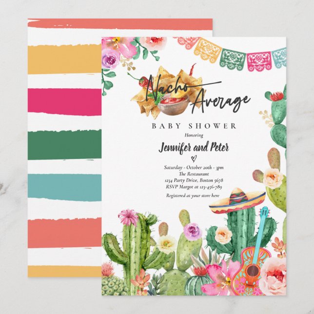 Fiesta Nacho Average Baby Shower Cactus Mexican Inbjudningar (Fram/baksida)