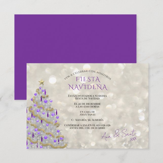 Fiesta Navideña Sofisticada Inbjudningar (Fram/baksida)