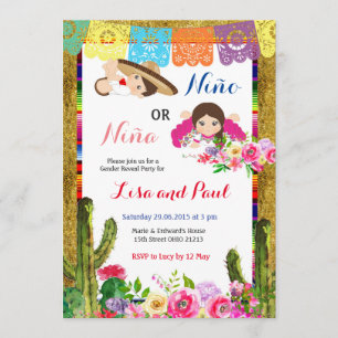 Fiesta Niño eller Niña Gender Reveal Inbjudningar