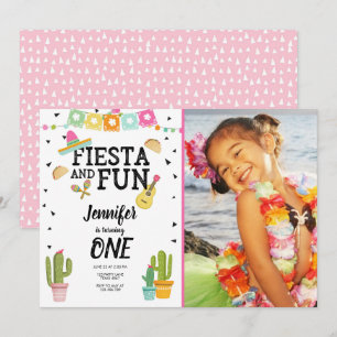 Fiesta och Kul Kaktus Mexikansk Tjej Första Födels Inbjudningar